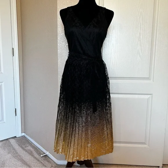 NWT Worthington Black and Gold Lace Dress Size 4 - Picture 1 of 9